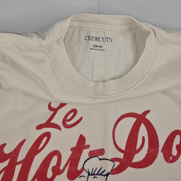 Crewcuts Cream Le Hot Dog T-Shirt Boys Size Large (10-11) H-1647 - Picture 3 of 7